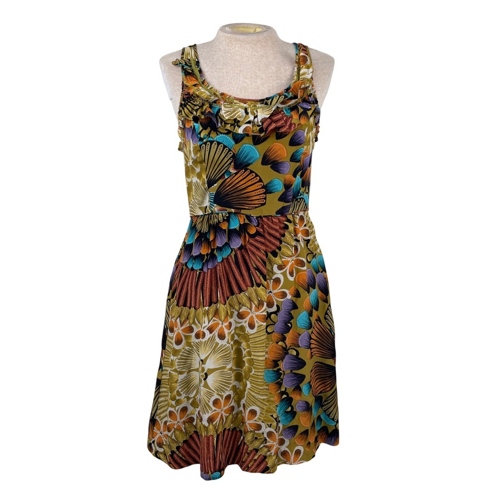 Edme & Esyllte Anthropologie Silk Ruffle Dress Multi Botanical Print Size 4